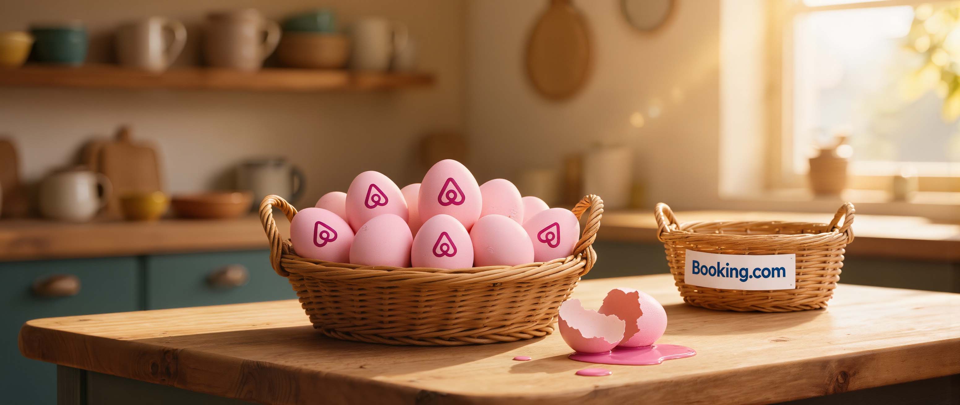 All eggs in the Airbnb basket, one cracked, the Booking basket empty